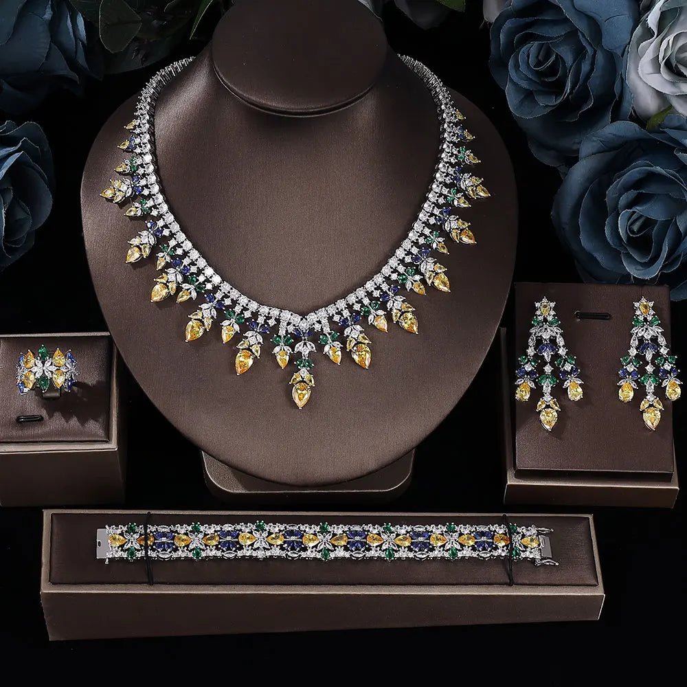 Ensemble complet de bijoux de mariée 4 pièces en zircone pour femme, ensemble de luxe en cristal CZ pour mariage à Dubaï, au Nigeria