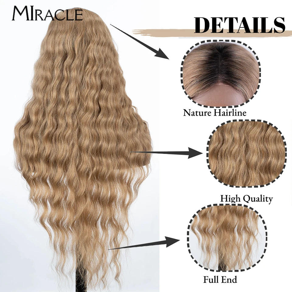 MIRACLE Synthetic Lace Front Wig 30'' Water Wave Lace Frontal Wig for Women Red Blonde Cosplay Lace Wig Female Fake Hair