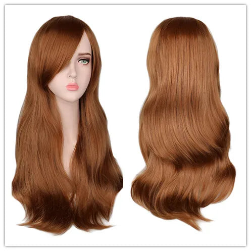 Women Long Wavy Cosplay Wig Red Rose Pink Black Blue Sliver Gray Brown Temperature Synthetic Hair Wigs