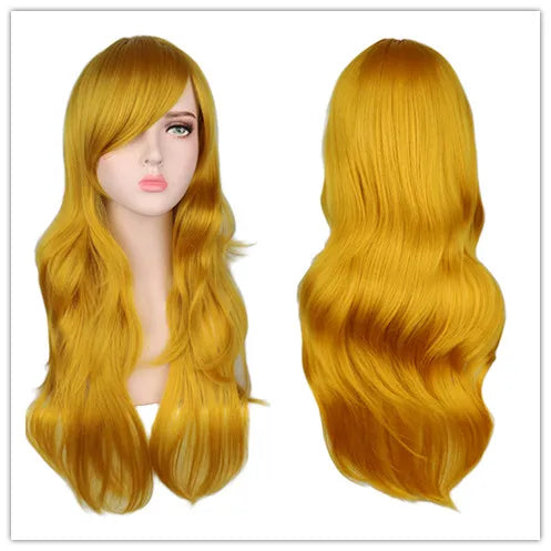 Women Long Wavy Cosplay Wig Red Rose Pink Black Blue Sliver Gray Brown Temperature Synthetic Hair Wigs