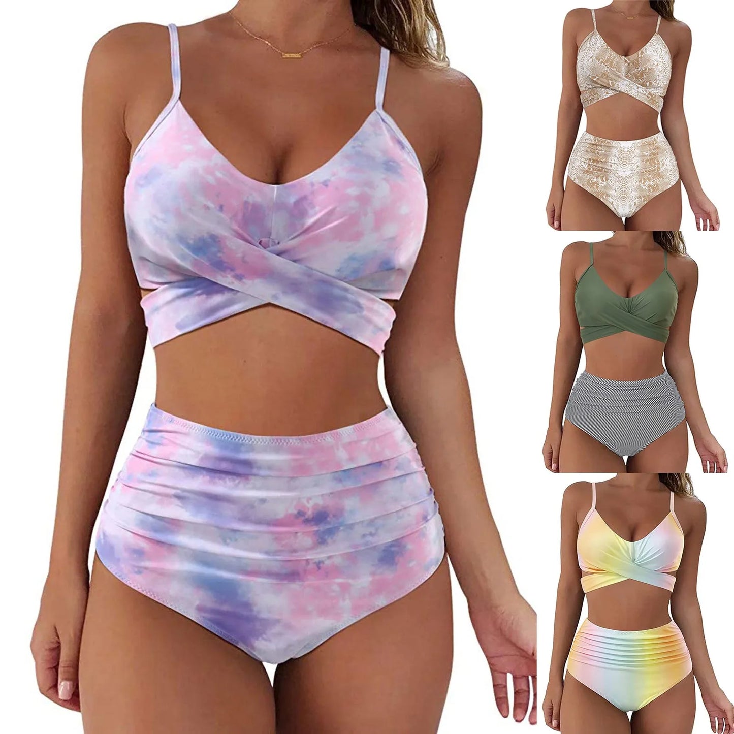 Fashion Women's Summer Sexy Tie-Dye Split Two-Piece Bikini Swimsuit