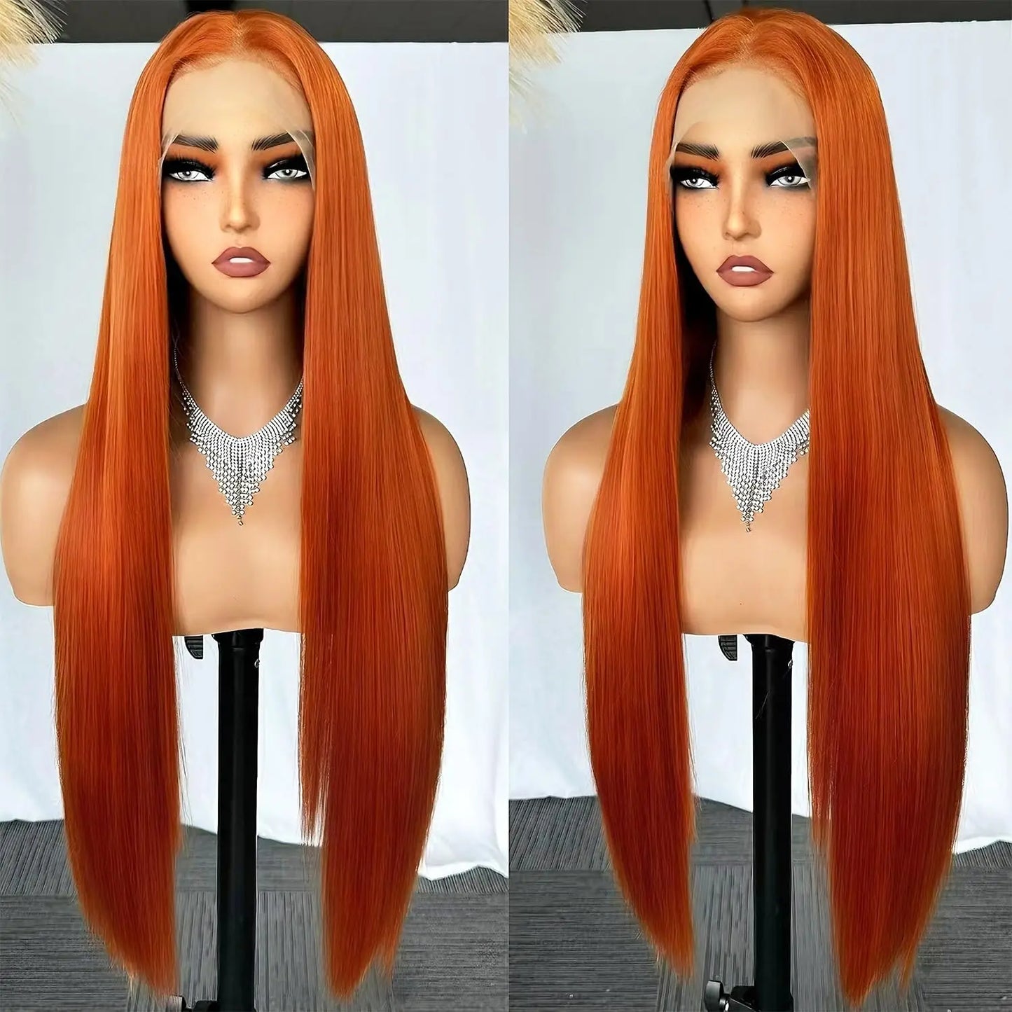 13x6 Synthetic Lace Front Wigs Long Straight Wigs Pre Plucked Free Part Natural Black Lace Frontal Wigs Put On Go Glueless Wigs
