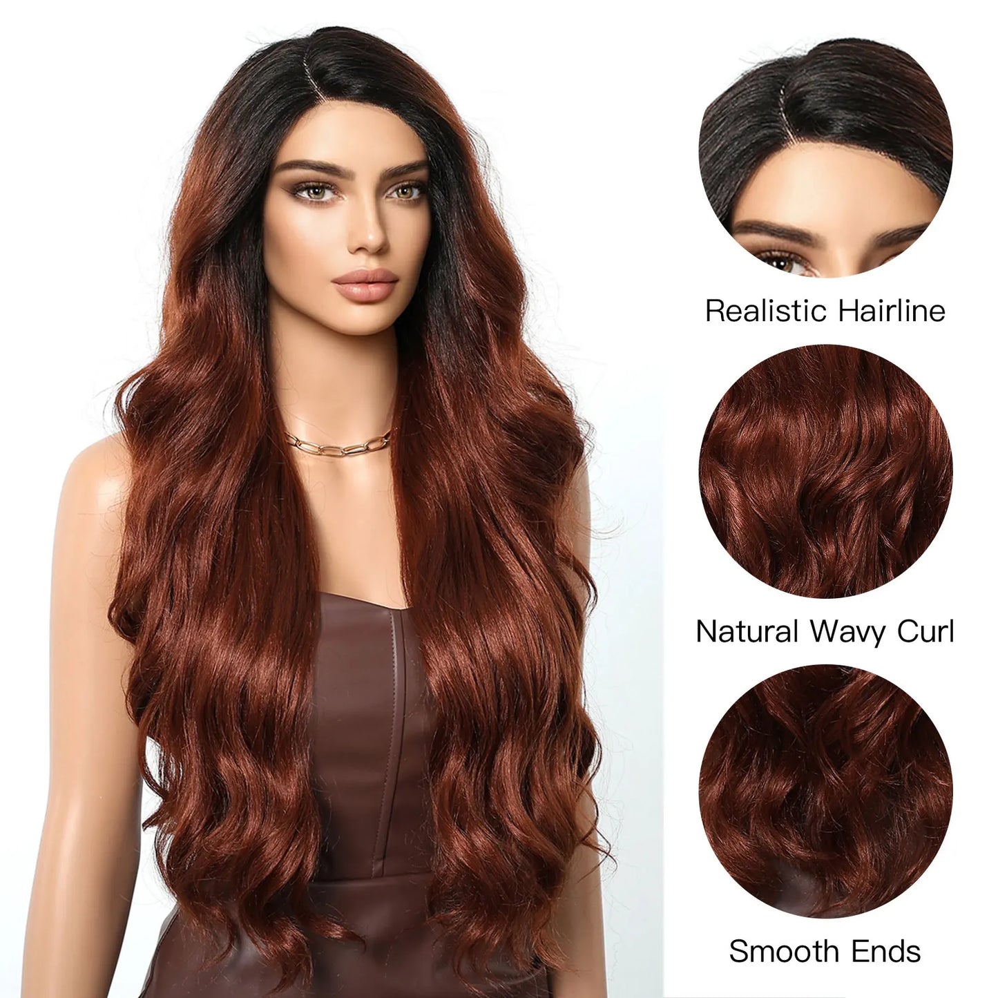 Lace Front Synthetic Wigs Yaki Wavy Auburn Reddish Brown Lace Front Wigs for Balck Women Daily Party Heat Resistant 13x4x1 Lace
