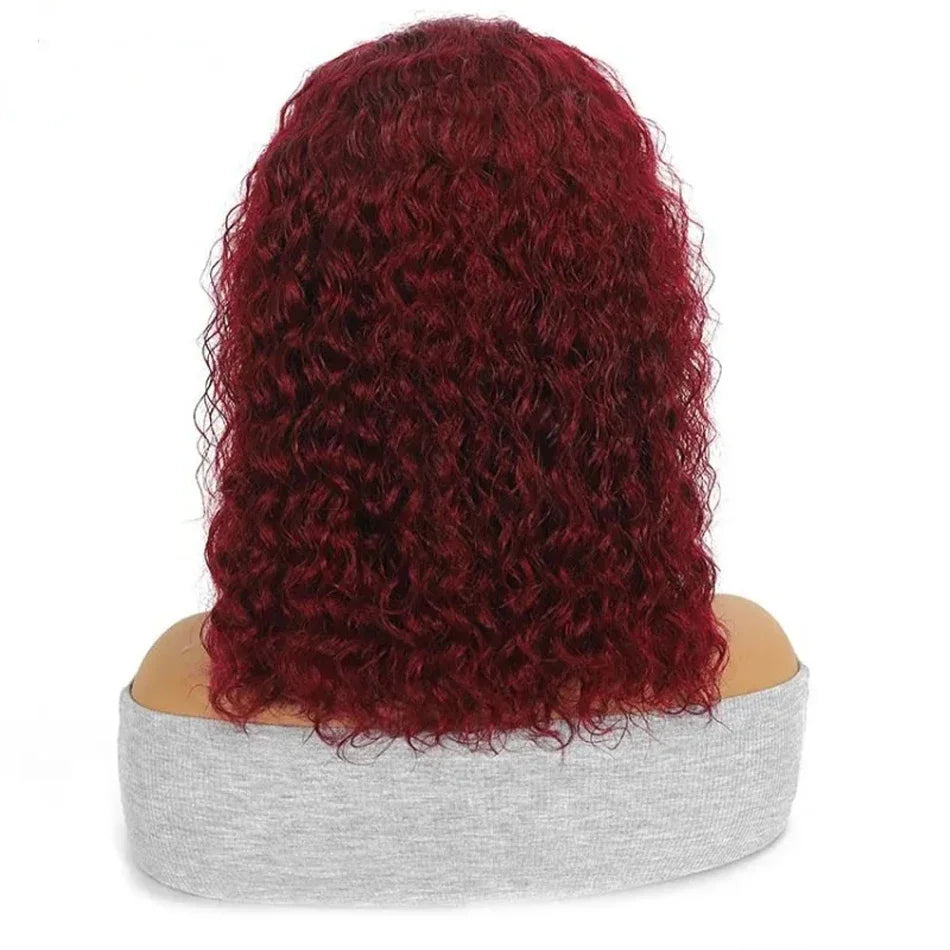 200% Density 99J Burgundy Short Deep Water Wave 13x4 Lace burgundy HD lace deep wave short bob wigs human hair wigs 14 inches