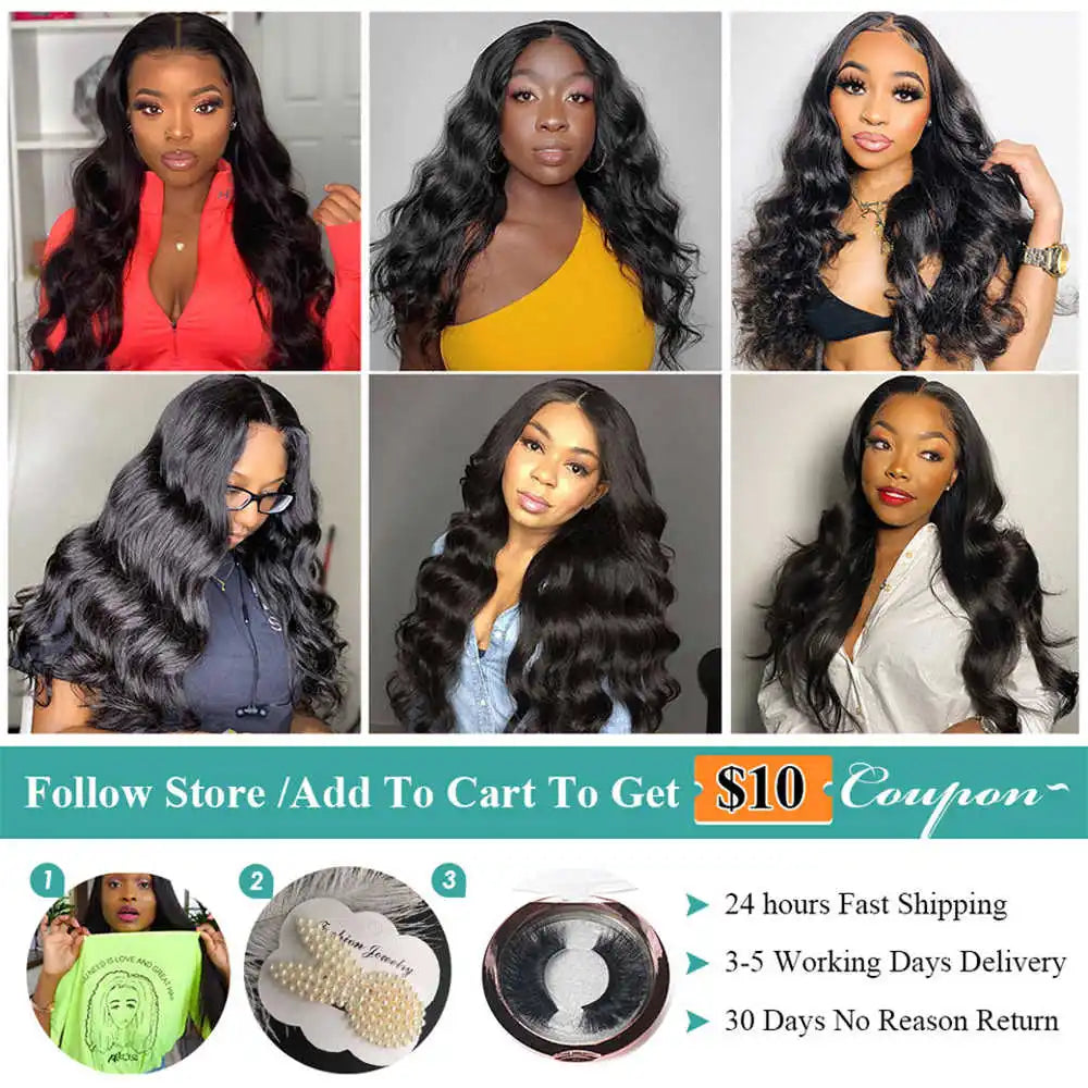13x4 HD Transparent Body Wave Lace Front Wig 36 Inch Lace Frontal 100% Brazilian Human Hair Natural Wigs Pre Plucked For Women