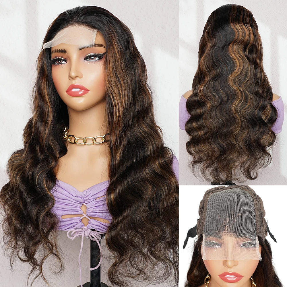 Highlight P1B/30 Colored Human Hair Wigs 4*4 Lace Closure Wig Remy Brazilian Hair Body Wave Black Brown Front Lace Wigs