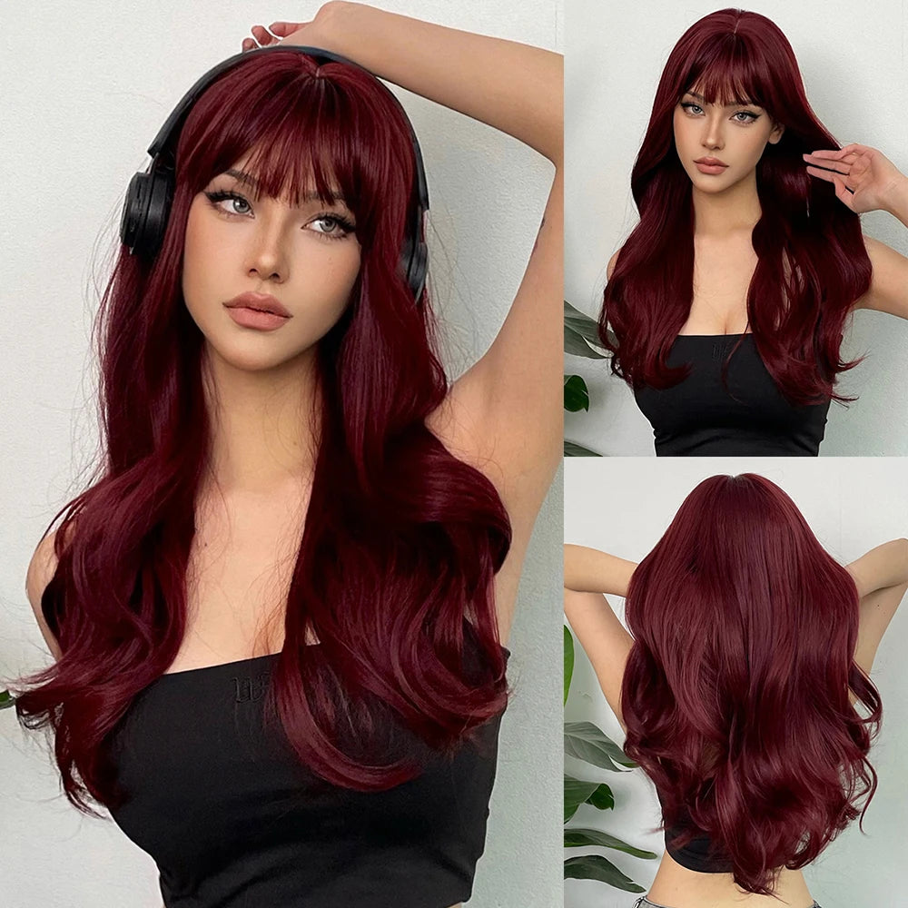 HENRY MARGU Red Synthetic Wigs Long Body Wavy Wig Natural Hairline Daily Red Hair Heat Resistant Fiber Smooth Party Cosplay Wig