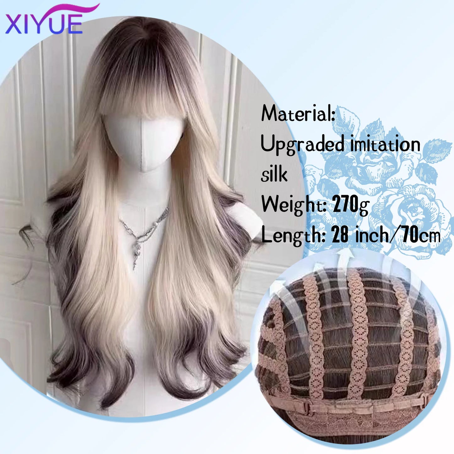 XIYUE Burgundy Long Wavy Wigs Wine Red Wig with Bangs for Women Daily Synthetic Hair Cosplay Wig Heat Resistant Fiber