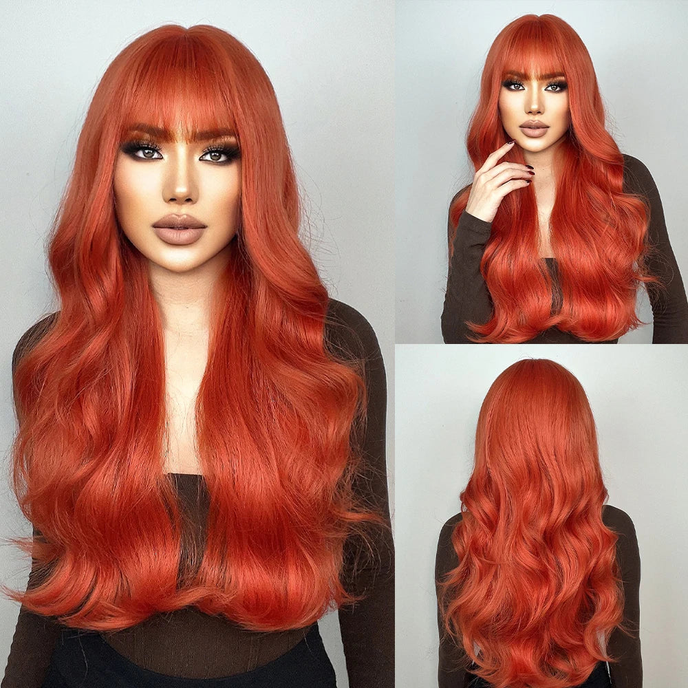 HENRY MARGU Red Synthetic Wigs Long Body Wavy Wig Natural Hairline Daily Red Hair Heat Resistant Fiber Smooth Party Cosplay Wig