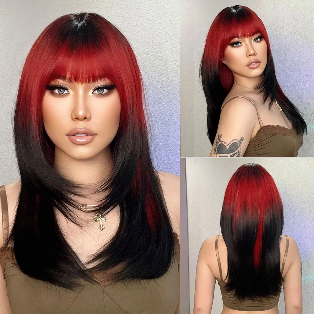 HENRY MARGU Red Synthetic Wigs Long Body Wavy Wig Natural Hairline Daily Red Hair Heat Resistant Fiber Smooth Party Cosplay Wig