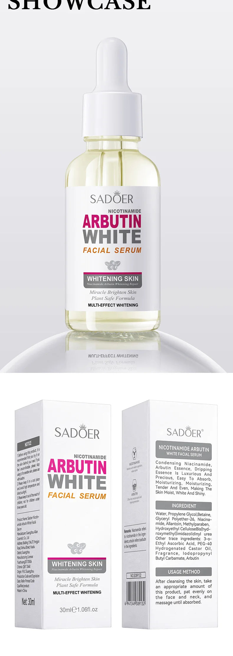 Lot de 3 sérums éclaircissants à l'arbutine pour le visage, hydratants, éclaircissants et raffermissants, essences pour le visage, soins de la peau