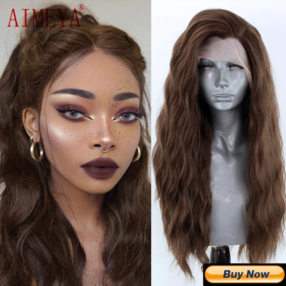 AIMEYA Ginger Synthetic Lace Wigs for Black Women Natural Hairline Synthetic Lace Frontal Wig Heat Resistant Fiber Orange Wigs