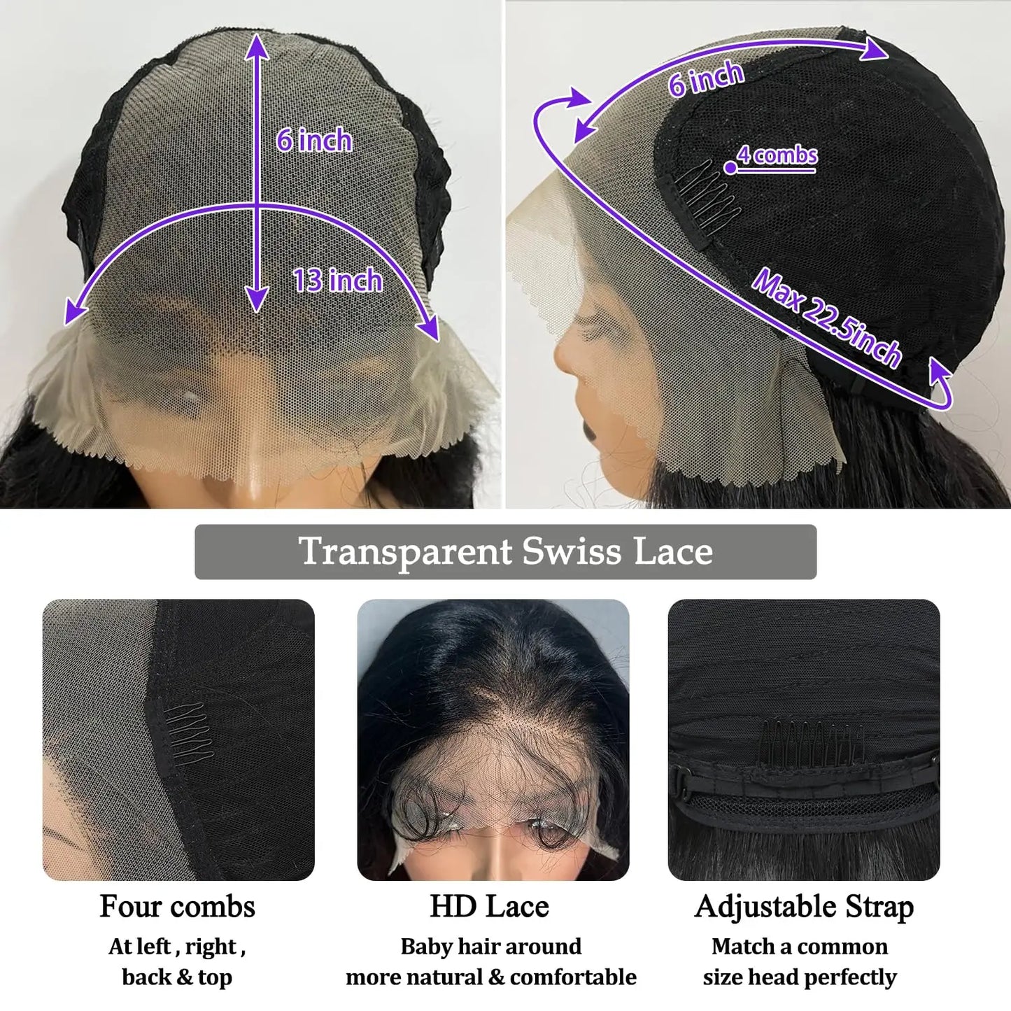 13x6 Synthetic Lace Front Wigs Long Straight Wigs Pre Plucked Free Part Natural Black Lace Frontal Wigs Put On Go Glueless Wigs