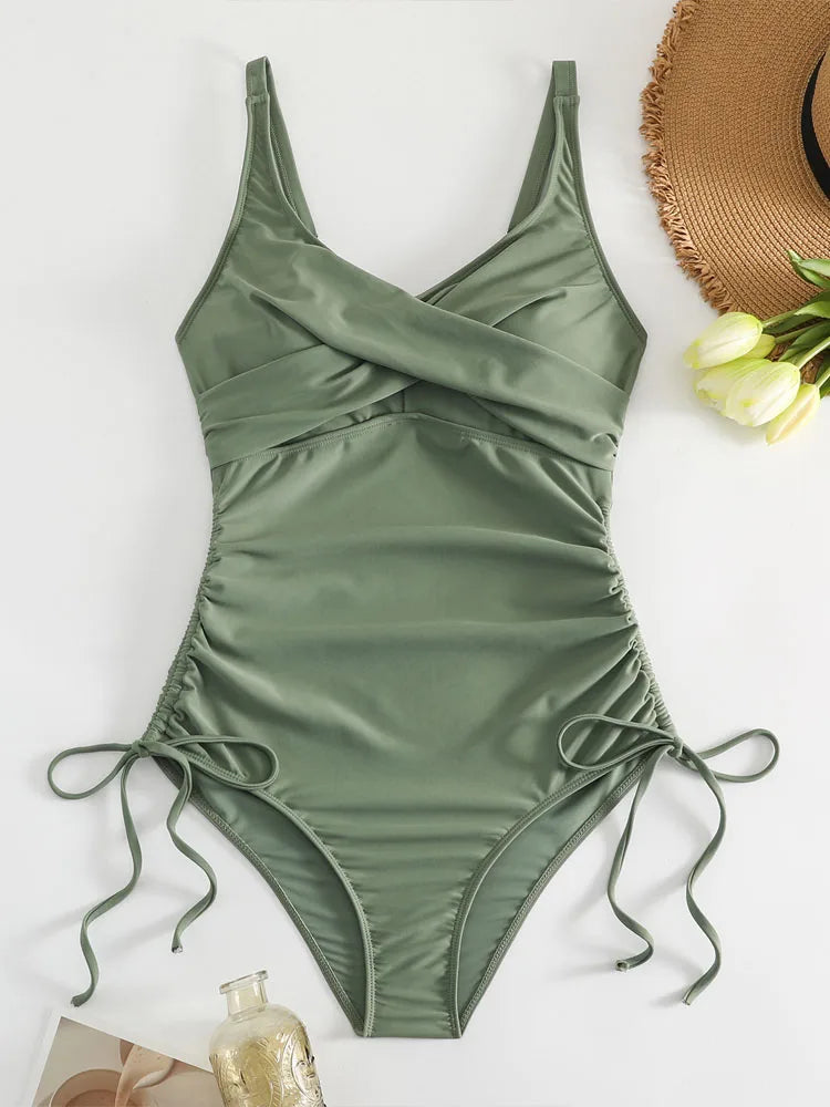 VigoBeviya 2025 Solid Strapped Swimwear Women Cross Push UP One Piece Swimsuit Sexy Lady Monokini Backless Beach Bathing Suit