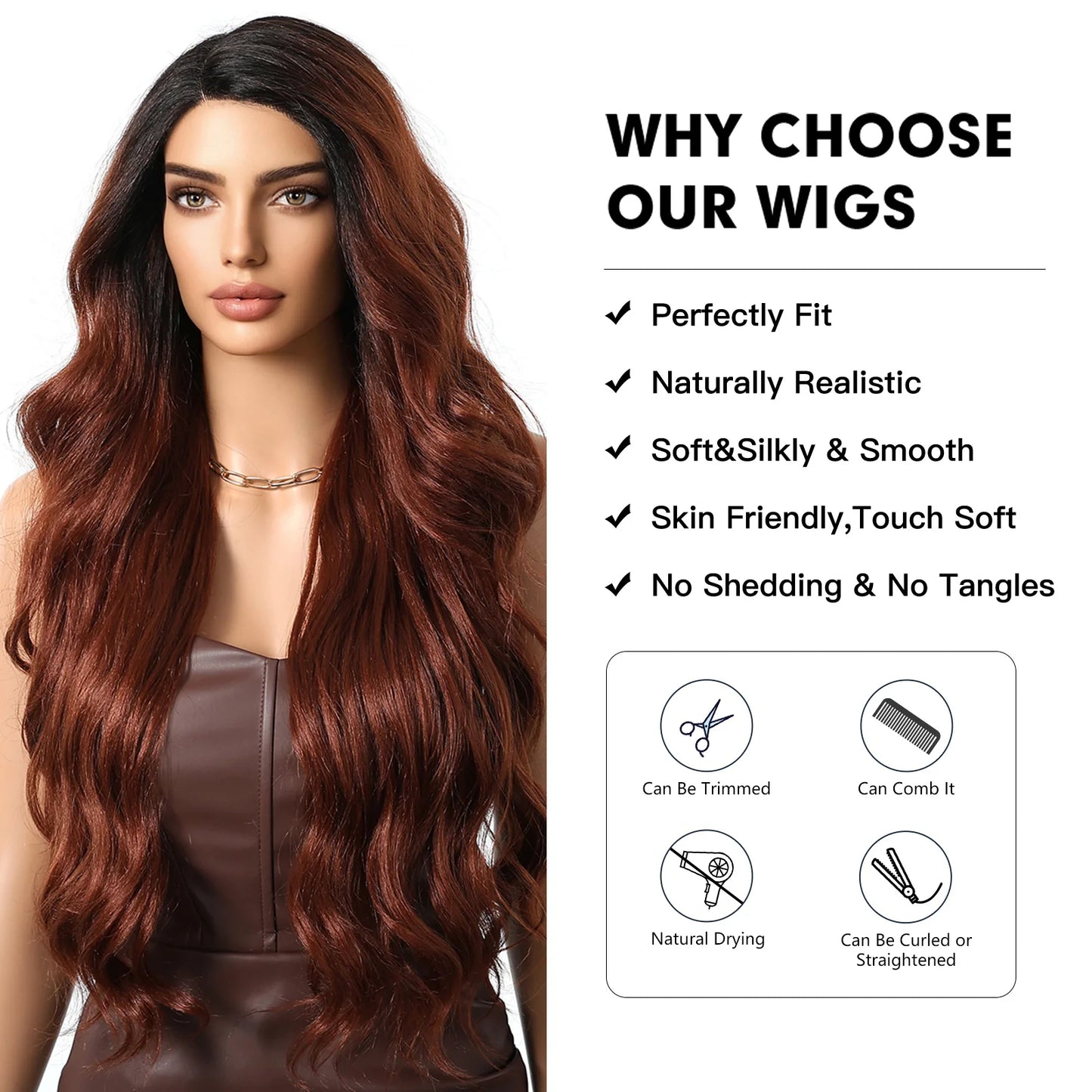 Lace Front Synthetic Wigs Yaki Wavy Auburn Reddish Brown Lace Front Wigs for Balck Women Daily Party Heat Resistant 13x4x1 Lace