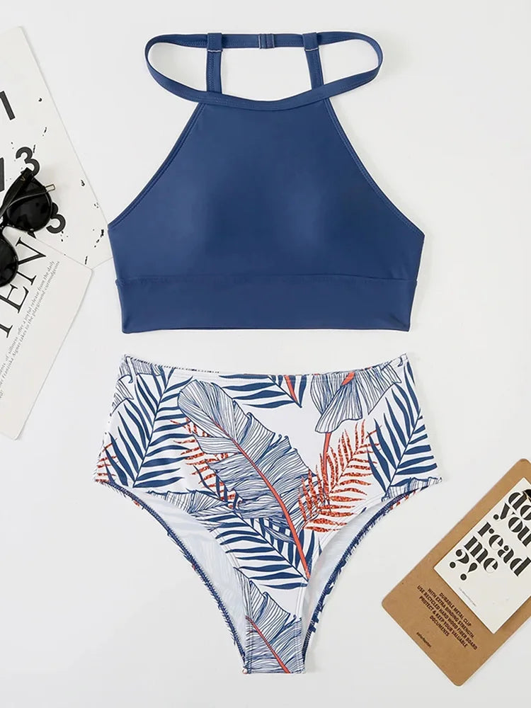 Aoaiiys Plant Printed Bikini Set Women Swimsuit High Waisted Two-Piece Backless Female Swimwear Bathing Summer Fashion Beachwear