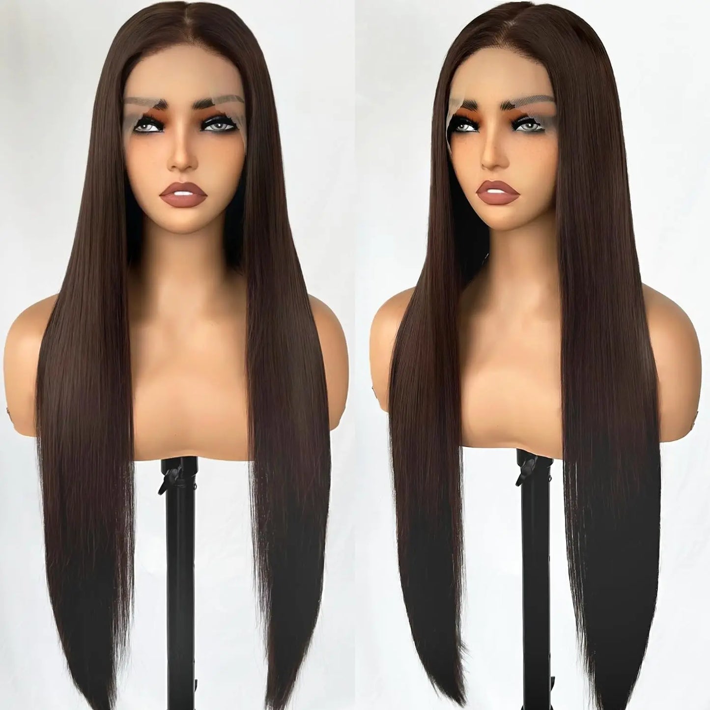 13x6 Synthetic Lace Front Wigs Long Straight Wigs Pre Plucked Free Part Natural Black Lace Frontal Wigs Put On Go Glueless Wigs