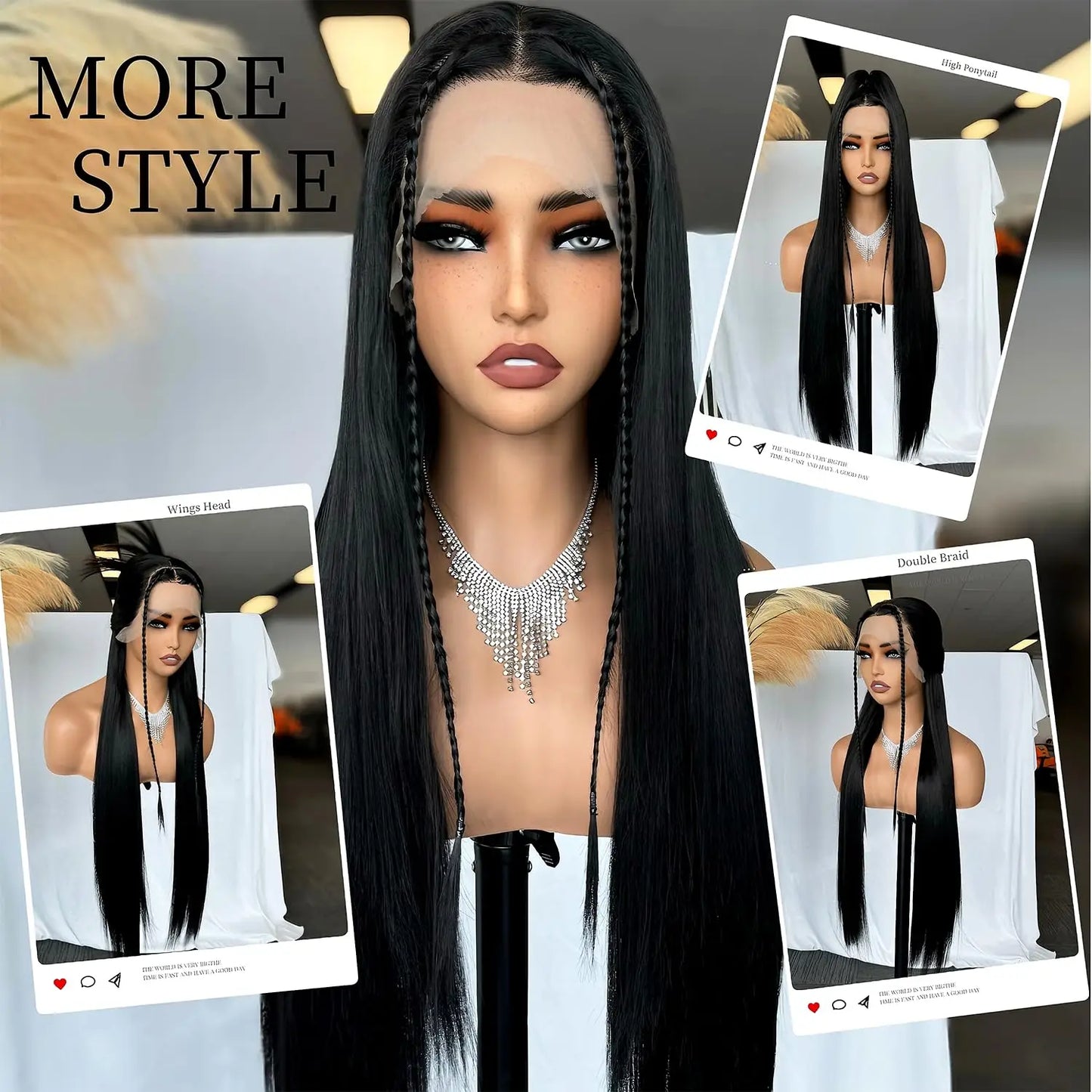 13x6 Synthetic Lace Front Wigs Long Straight Wigs Pre Plucked Free Part Natural Black Lace Frontal Wigs Put On Go Glueless Wigs