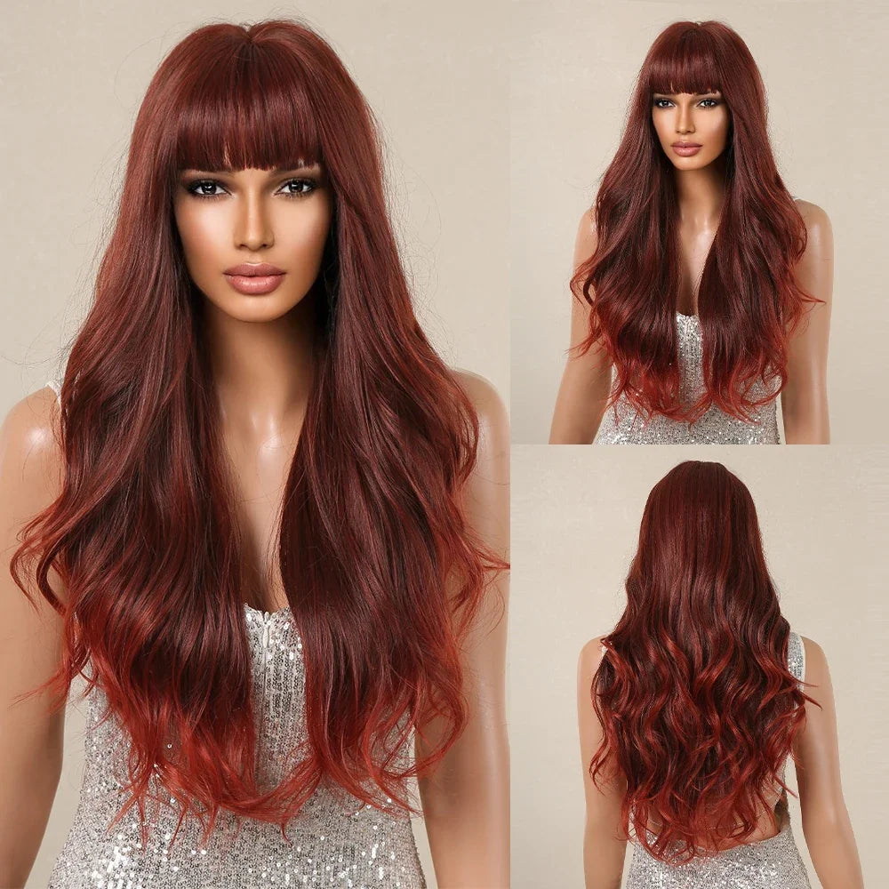 HENRY MARGU Red Synthetic Wigs Long Body Wavy Wig Natural Hairline Daily Red Hair Heat Resistant Fiber Smooth Party Cosplay Wig