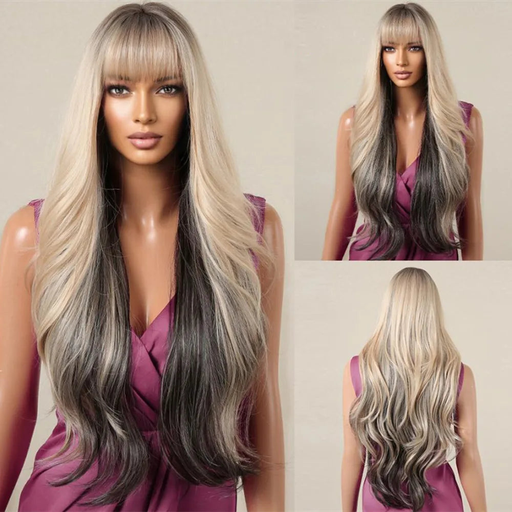 HENRY MARGU Red Synthetic Wigs Long Body Wavy Wig Natural Hairline Daily Red Hair Heat Resistant Fiber Smooth Party Cosplay Wig