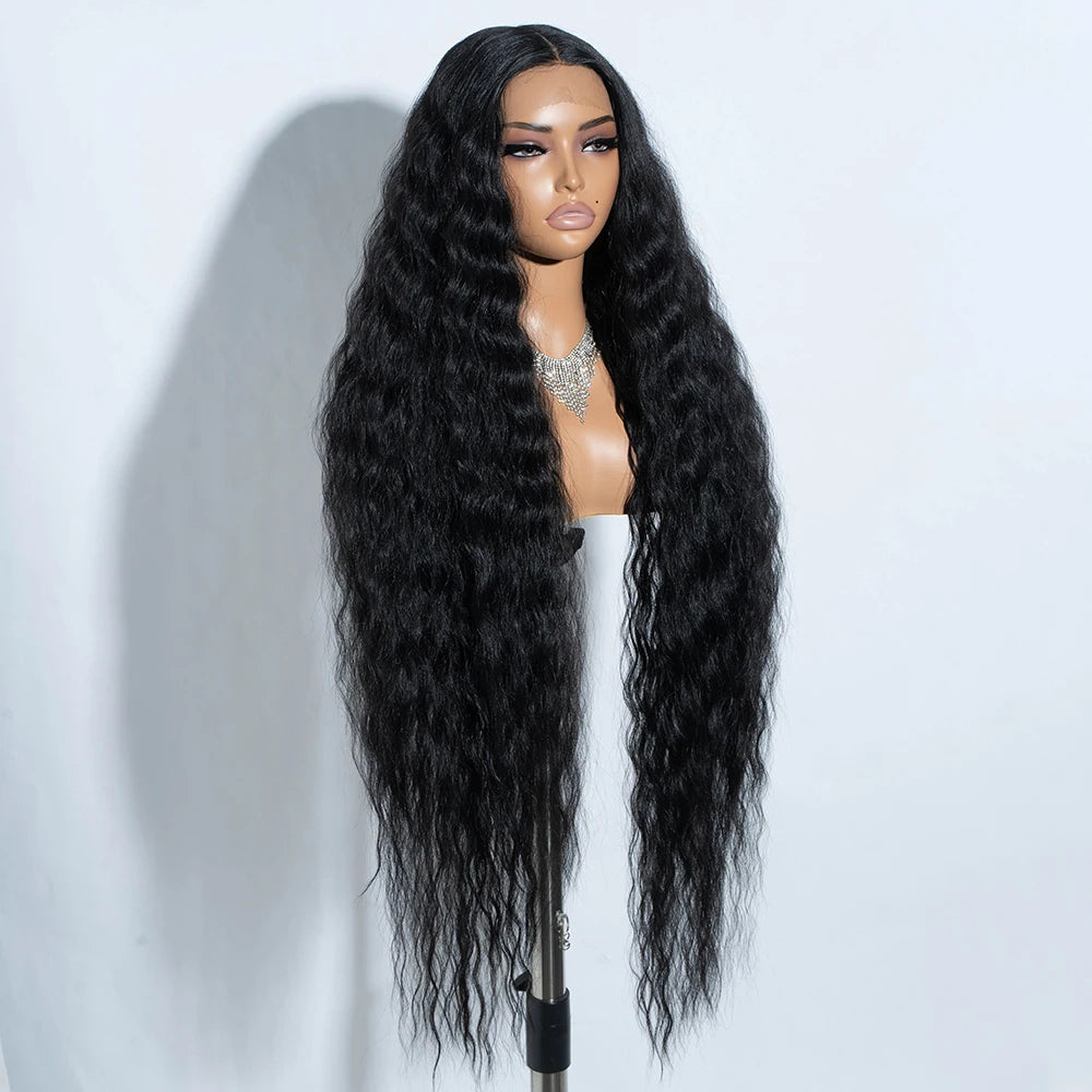 Perruques synthétiques en dentelle pour femmes noires, cheveux longs et bouclés, 42 pouces, perruque frontale en dentelle blonde ombrée