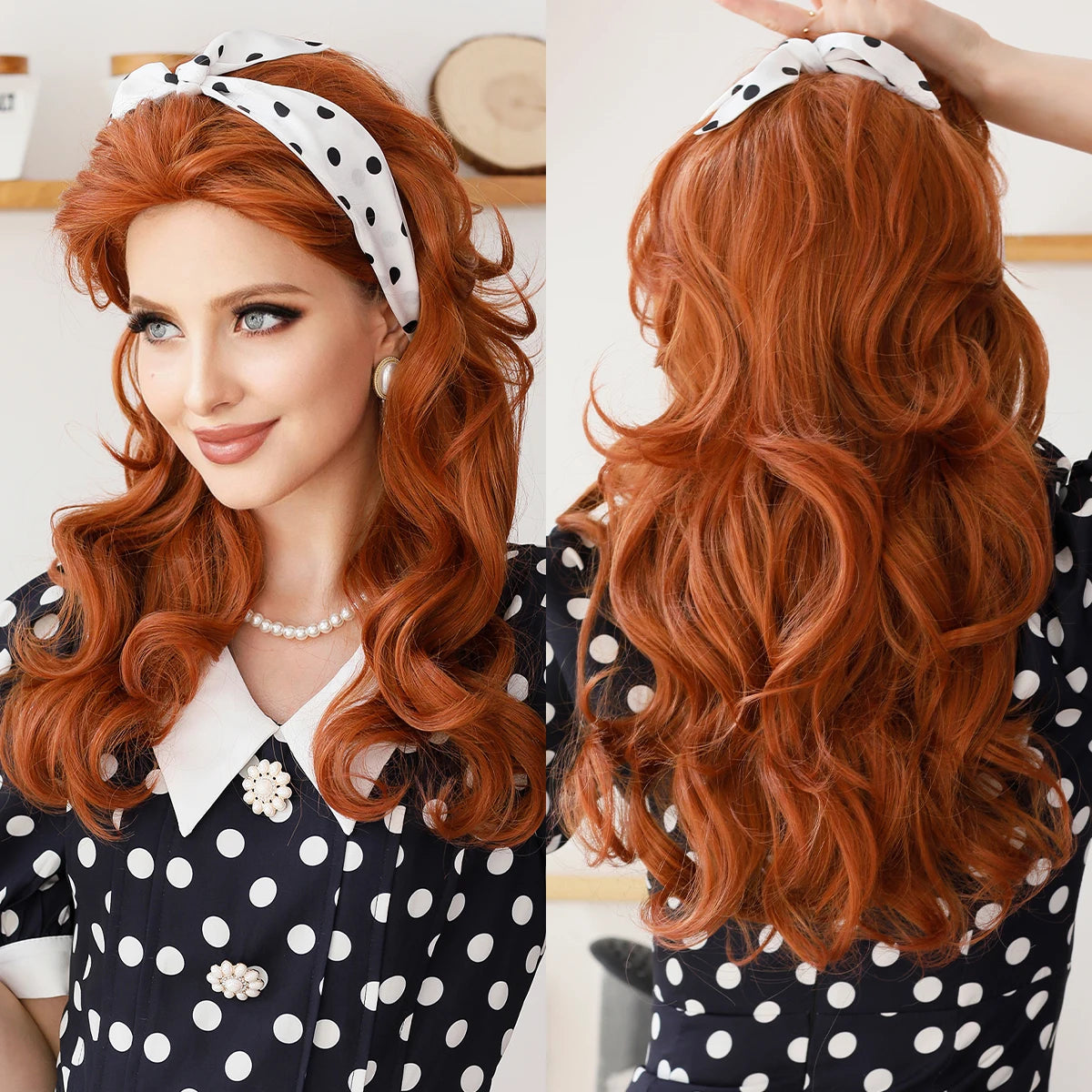 Aquamarine Wig Synthetic Long Curly Orange Red Mermaid Wig with Bangs Loose Body Wave Wigs for Women Halloween Party Cosplay Wig