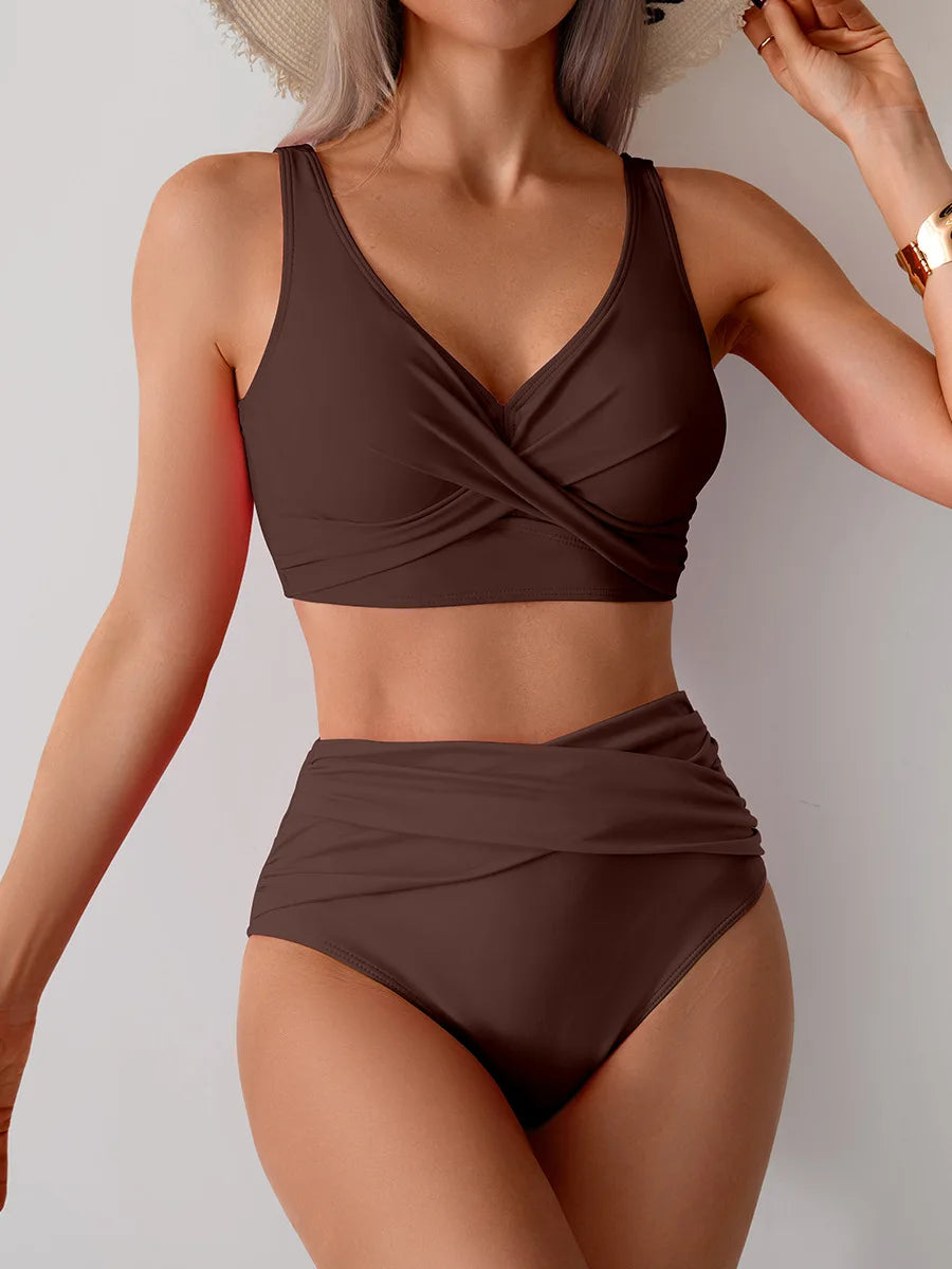 Maillot de bain sexy VigoBreviya 2025 à bretelles solides pour femmes, ensemble bikini push-up croisé, maillot de bain brésilien taille haute, maillot de bain de plage