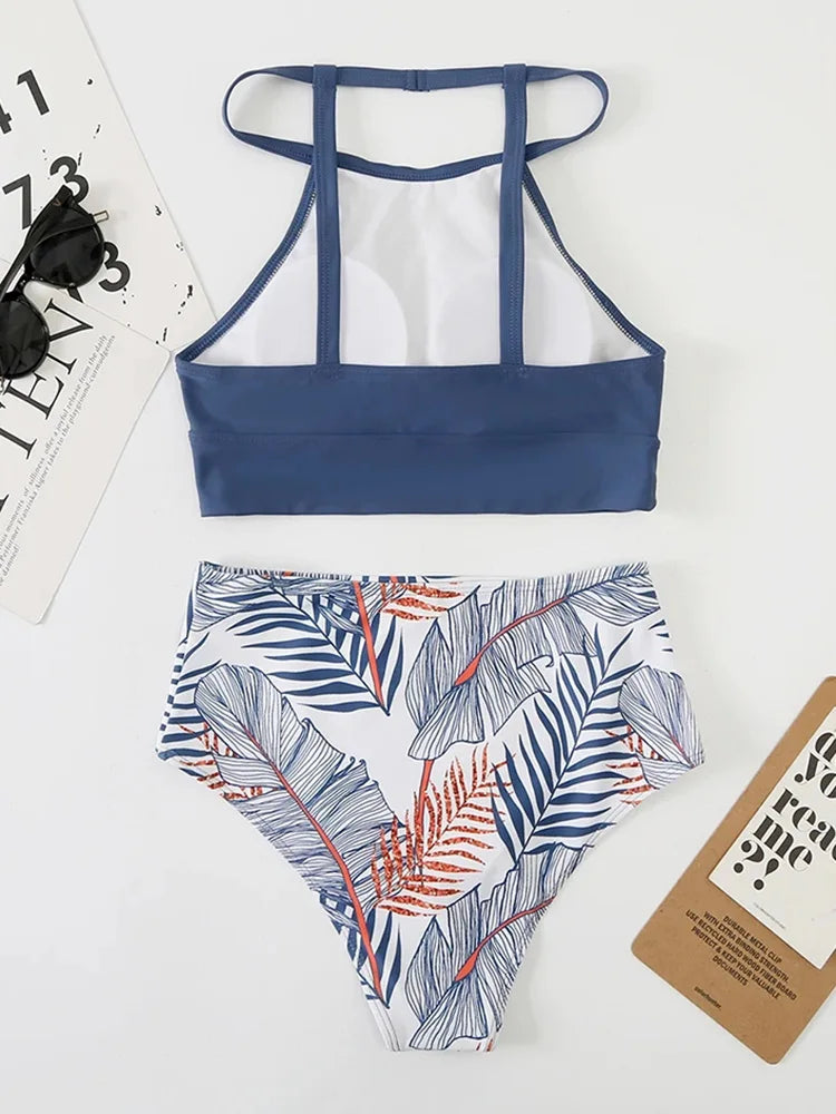 Aoaiiys Plant Printed Bikini Set Women Swimsuit High Waisted Two-Piece Backless Female Swimwear Bathing Summer Fashion Beachwear