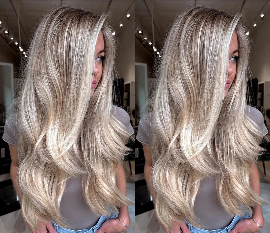 Straight 13x6 Ash Brown Highlight Lace Front Wig Human Hair Natural Hairline Ash Blonde Transparent Lace Frontal Wig For Women