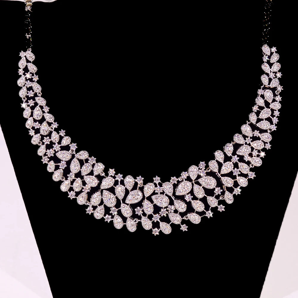 ASNORA Gorgeous CZ Crystal Zirconia Luxury Silver Color Necklace Europe Bridal Wedding Party Dubai Jewelry Set for Women 2024