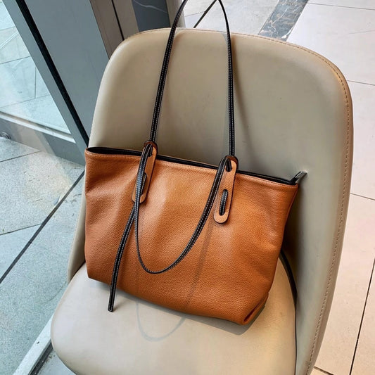 Sac fourre-tout en cuir souple de grande capacité, sac à bandoulière décontracté