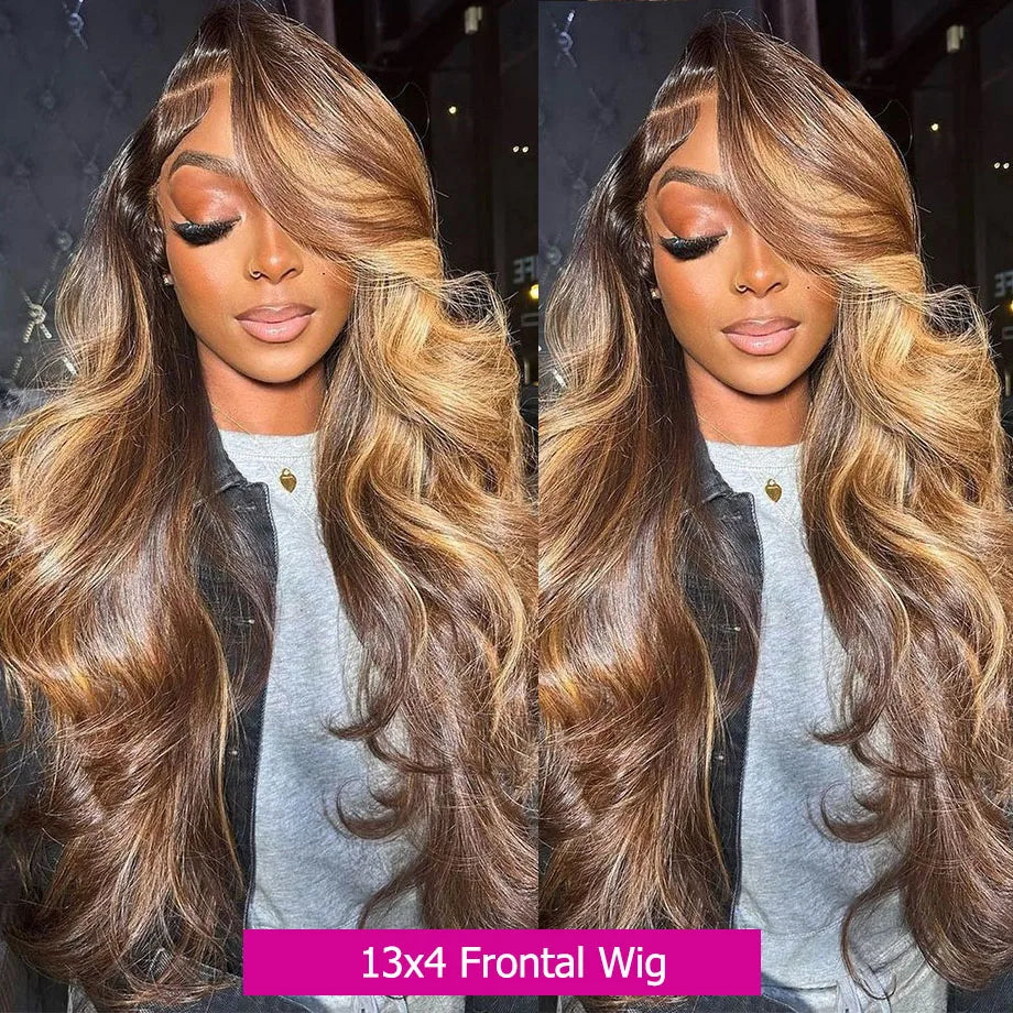 Perruque Body Wave naturelle à reflets ombrés, 30 à 32 pouces, perruques colorées 13x4 et 13x6 HD pour femmes noires