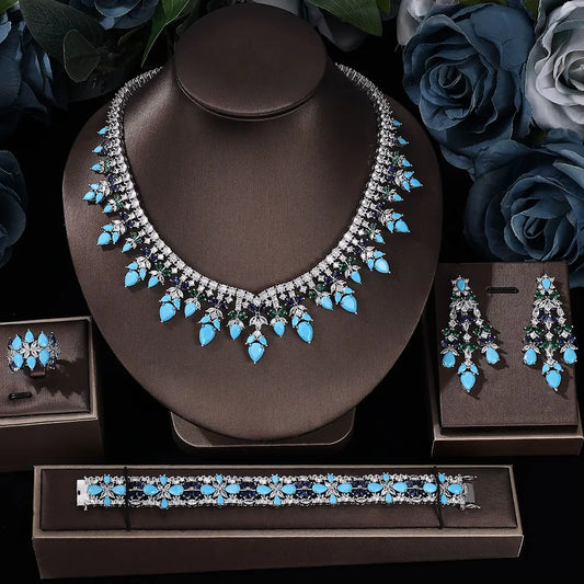 Ensemble complet de bijoux de mariée 4 pièces en zircone pour femme, ensemble de luxe en cristal CZ pour mariage à Dubaï, au Nigeria