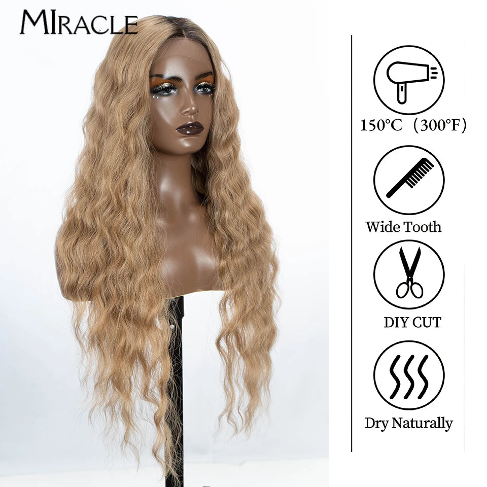 MIRACLE Synthetic Lace Front Wig 30'' Water Wave Lace Frontal Wig for Women Red Blonde Cosplay Lace Wig Female Fake Hair