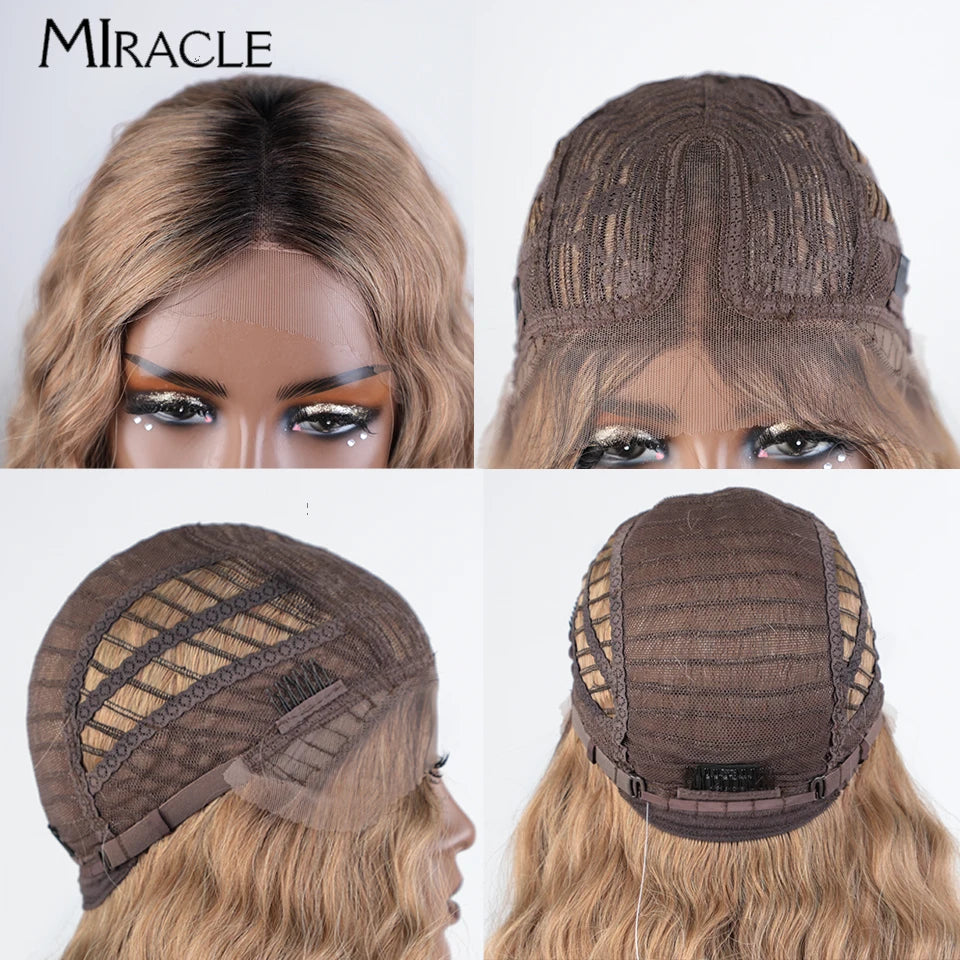 MIRACLE Synthetic Lace Front Wig 30'' Water Wave Lace Frontal Wig for Women Red Blonde Cosplay Lace Wig Female Fake Hair