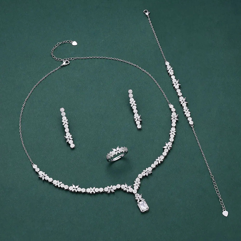 Ensemble de bijoux complet en zircon à la mode de 4 pièces, adapté aux fêtes de femmes, luxueux bijoux de mariage en cristal CZ de Dubaï Nigeria