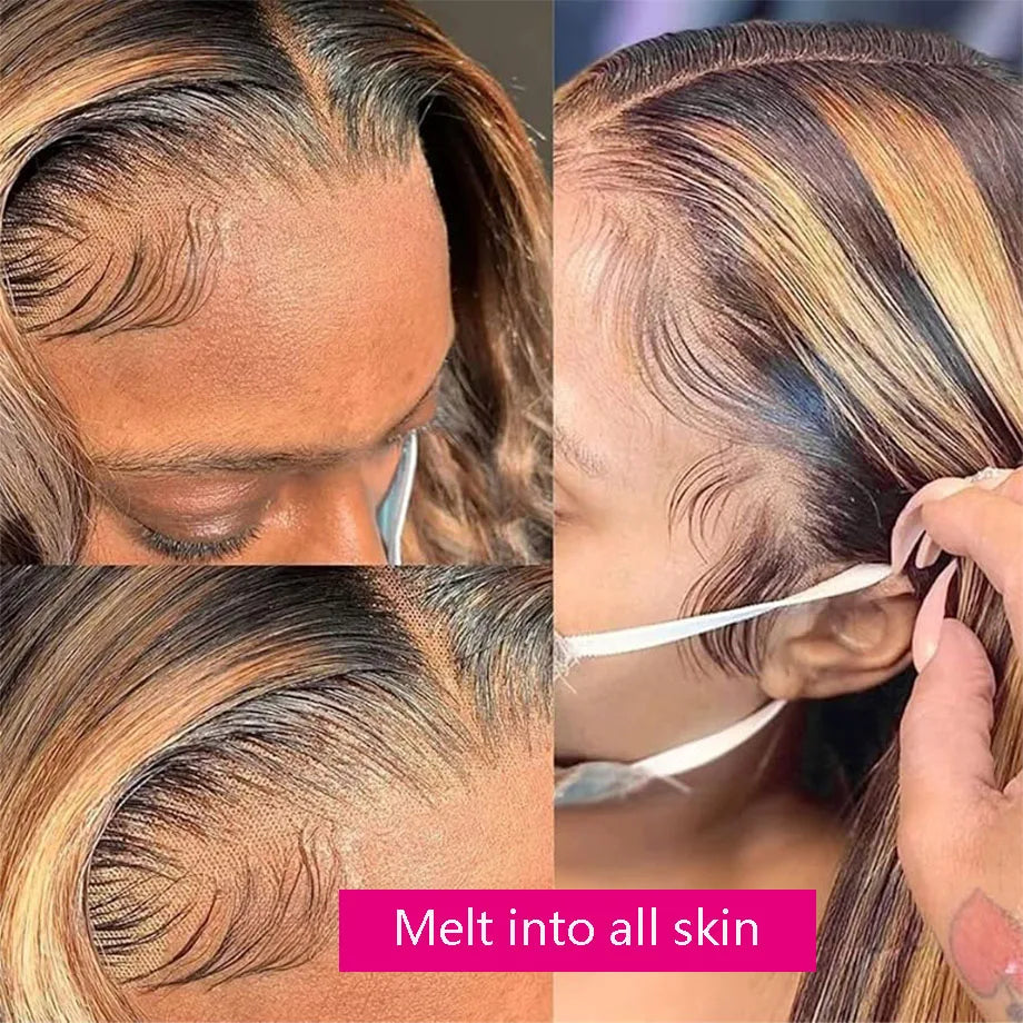 Perruque Body Wave naturelle à reflets ombrés, 30 à 32 pouces, perruques colorées 13x4 et 13x6 HD pour femmes noires