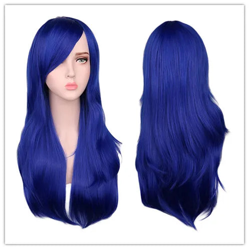 Women Long Wavy Cosplay Wig Red Rose Pink Black Blue Sliver Gray Brown Temperature Synthetic Hair Wigs