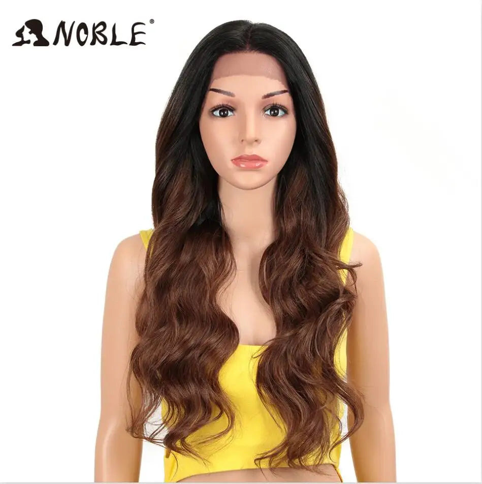 Noble Lace Front Wig Synthetic 28“ Highlight Honey Brown Body Wave Wig Blonde Wigs For Women Lace Wig Synthetic Lace Front Wig