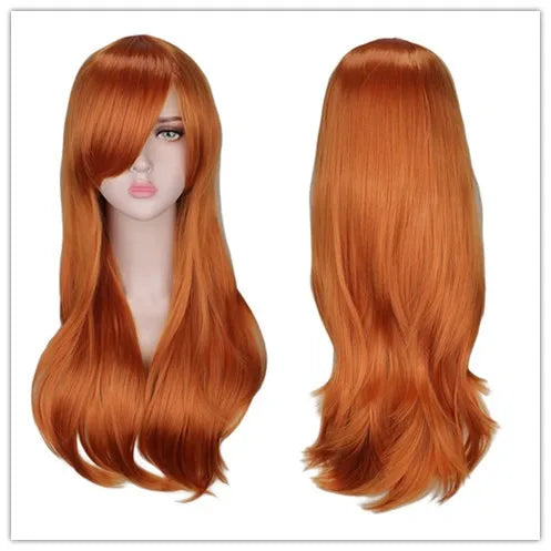 Women Long Wavy Cosplay Wig Red Rose Pink Black Blue Sliver Gray Brown Temperature Synthetic Hair Wigs