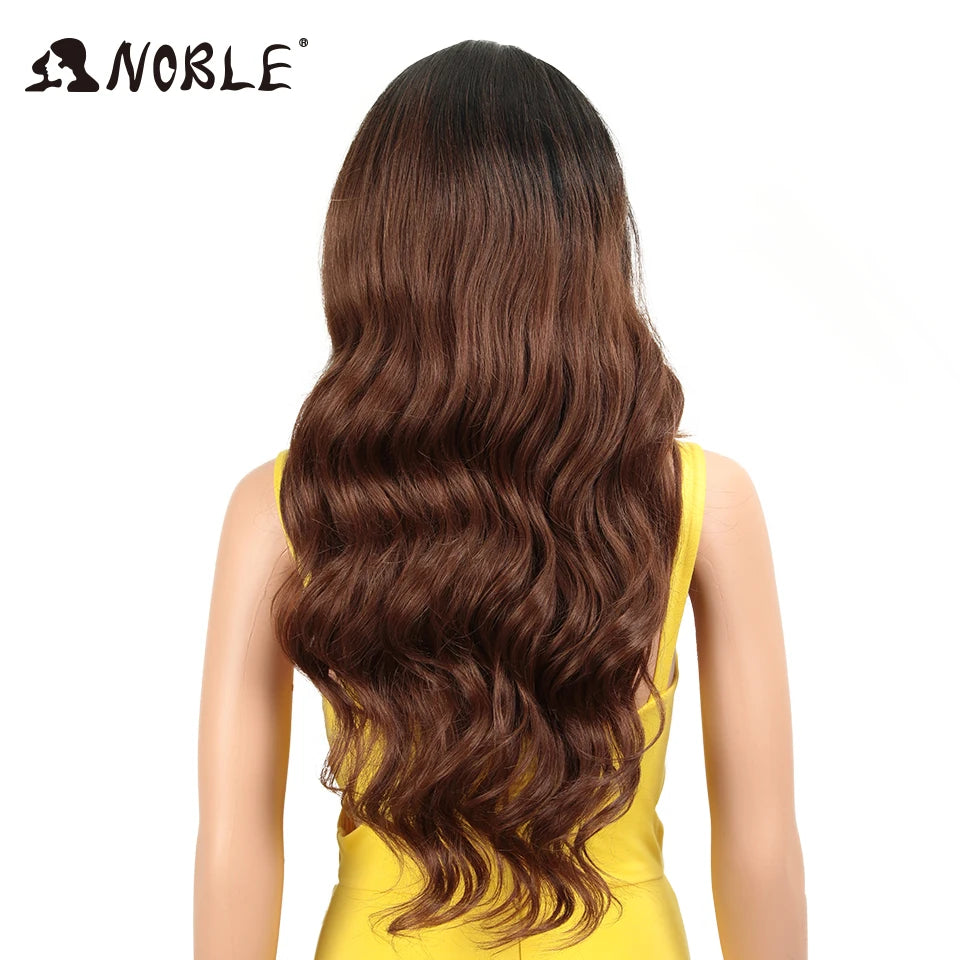 Noble Lace Front Wig Synthetic 28“ Highlight Honey Brown Body Wave Wig Blonde Wigs For Women Lace Wig Synthetic Lace Front Wig