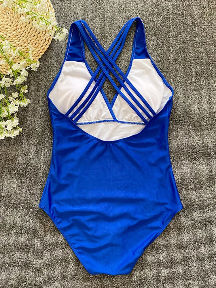 2023 Sexy One Piece Swimsuit Women Cross Bandage Backless Swimwear Female Push Up Monokini Bathers Bathing Suits Beachwear Swim