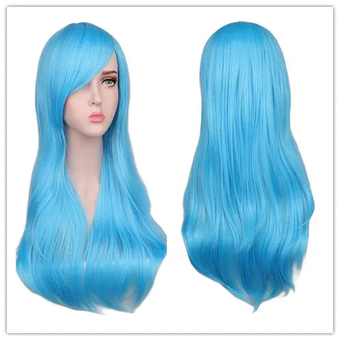 Women Long Wavy Cosplay Wig Red Rose Pink Black Blue Sliver Gray Brown Temperature Synthetic Hair Wigs