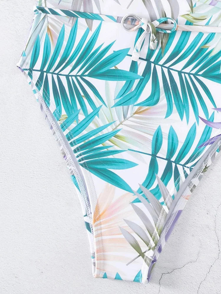 Maillot de bain une pièce imprimé sexy Vigoashely 2025, décolleté en V profond, dos nu, ceinture croisée ajourée, monokini, été