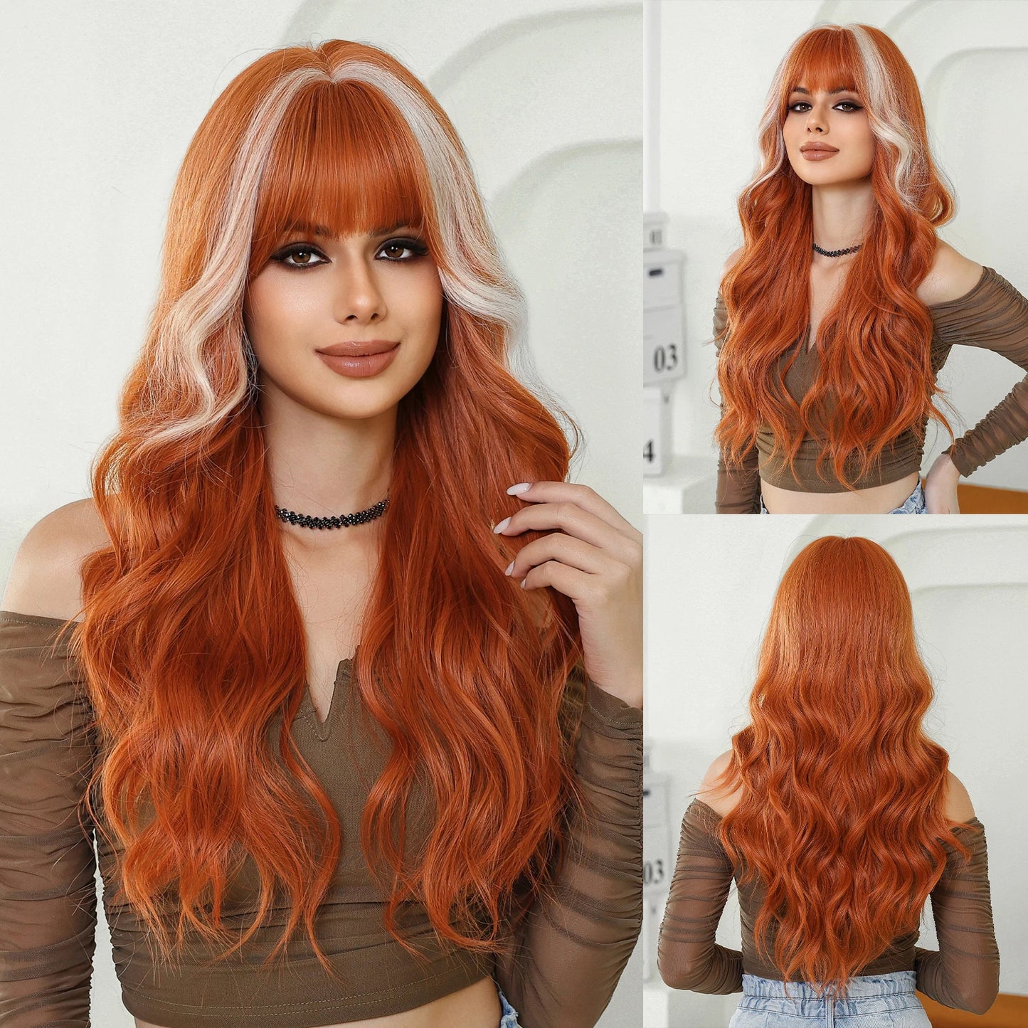 HENRY MARGU Red Synthetic Wigs Long Body Wavy Wig Natural Hairline Daily Red Hair Heat Resistant Fiber Smooth Party Cosplay Wig