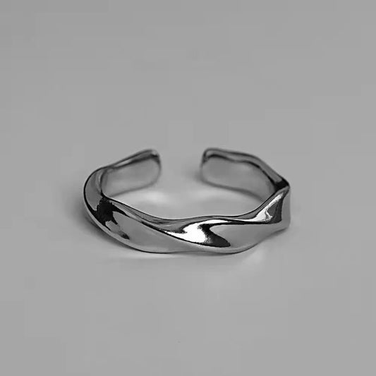 Bague Mobius Wave en alliage argenté, anneau ouvert pour femmes, simple, rétro, bijoux pour hommes, accessoires tendance