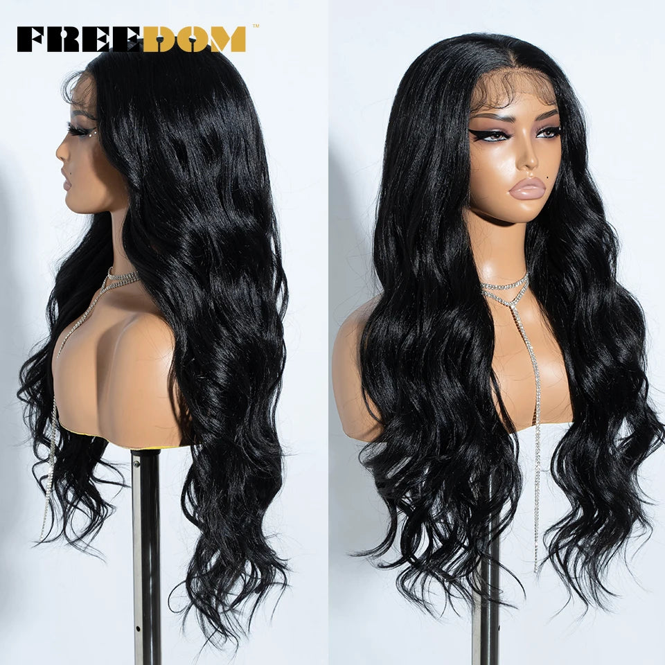 FREEDOM Synthetic Lace Front Wigs For Women 30 inch Long Body Wave T Part Lace Wigs Ombre Blonde Brown Wig Cosplay Wigs