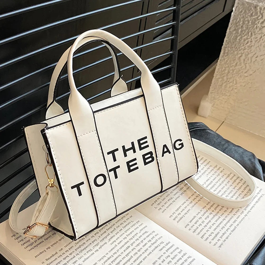 Sac fourre-tout pour femme, lettres contrastées, sac de transport tendance pour dames, en cuir PU, portable, décontracté, simple, bretelles réglables, sacoche pour femme