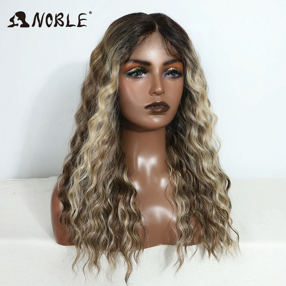 Noble Synthetic Lace Front Wig Long Curly 20 Inch Long Medium Part Lace Wig For Women Lace Front Wig Ombre Blonde Cosplay Wig