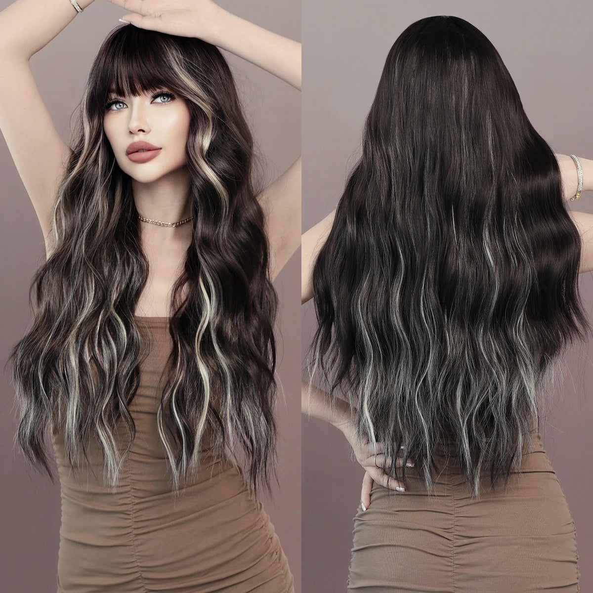 Aquamarine Wig Synthetic Long Curly Orange Red Mermaid Wig with Bangs Loose Body Wave Wigs for Women Halloween Party Cosplay Wig
